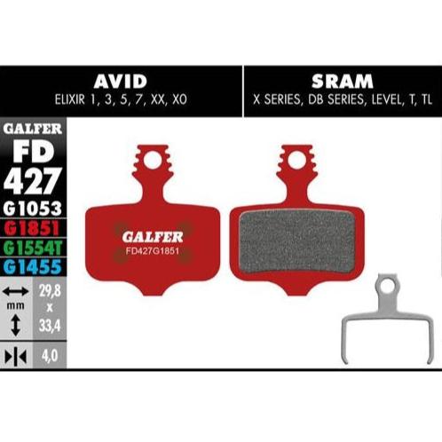 GALFER Pastillas de Freno Disco FD427 - AVID Elixir, 1, 3, 5, 7 XX, XO, BRAKING Incas, SRAM XX, X0, X7, X9, DB, Level, T, TL, TRICKSTUFF Piccola